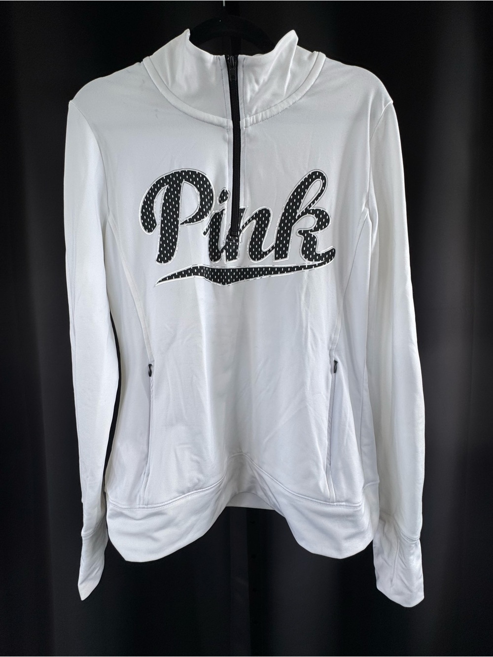 PINK Victoria's Secret White & Black Logo Half-Zip Pullover